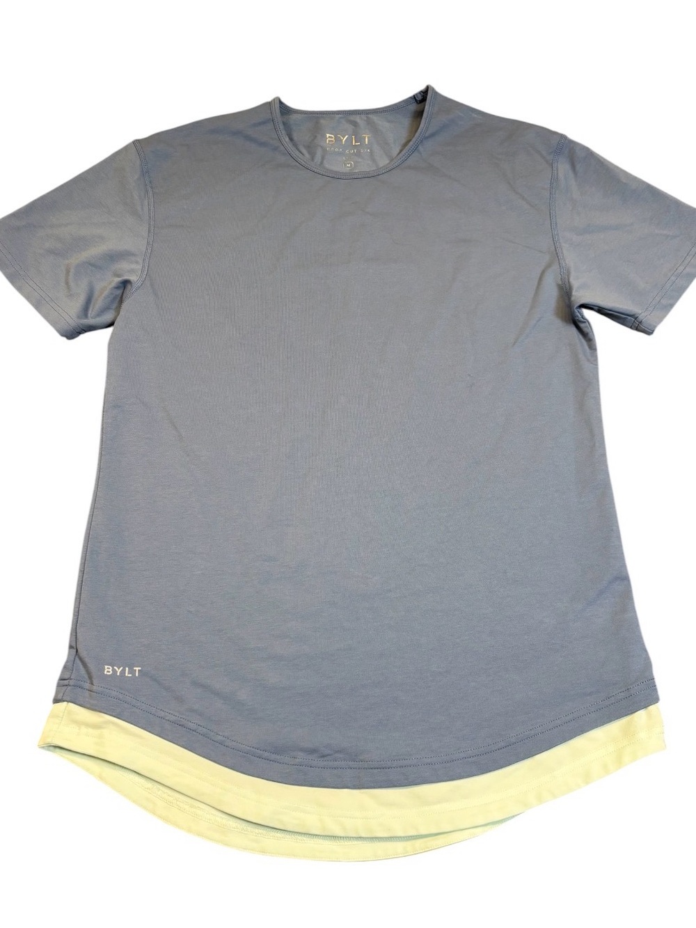 BYLT Basics Drop Cut Dual Layer LUX Tee Men's Medium Slate Blue Gray EUC